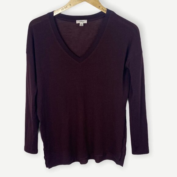 Aritzia Wilfred Sherbrooke Purple V-Neck Sweater Top Size XS Stretch Minimalist - Picture 1 of 12